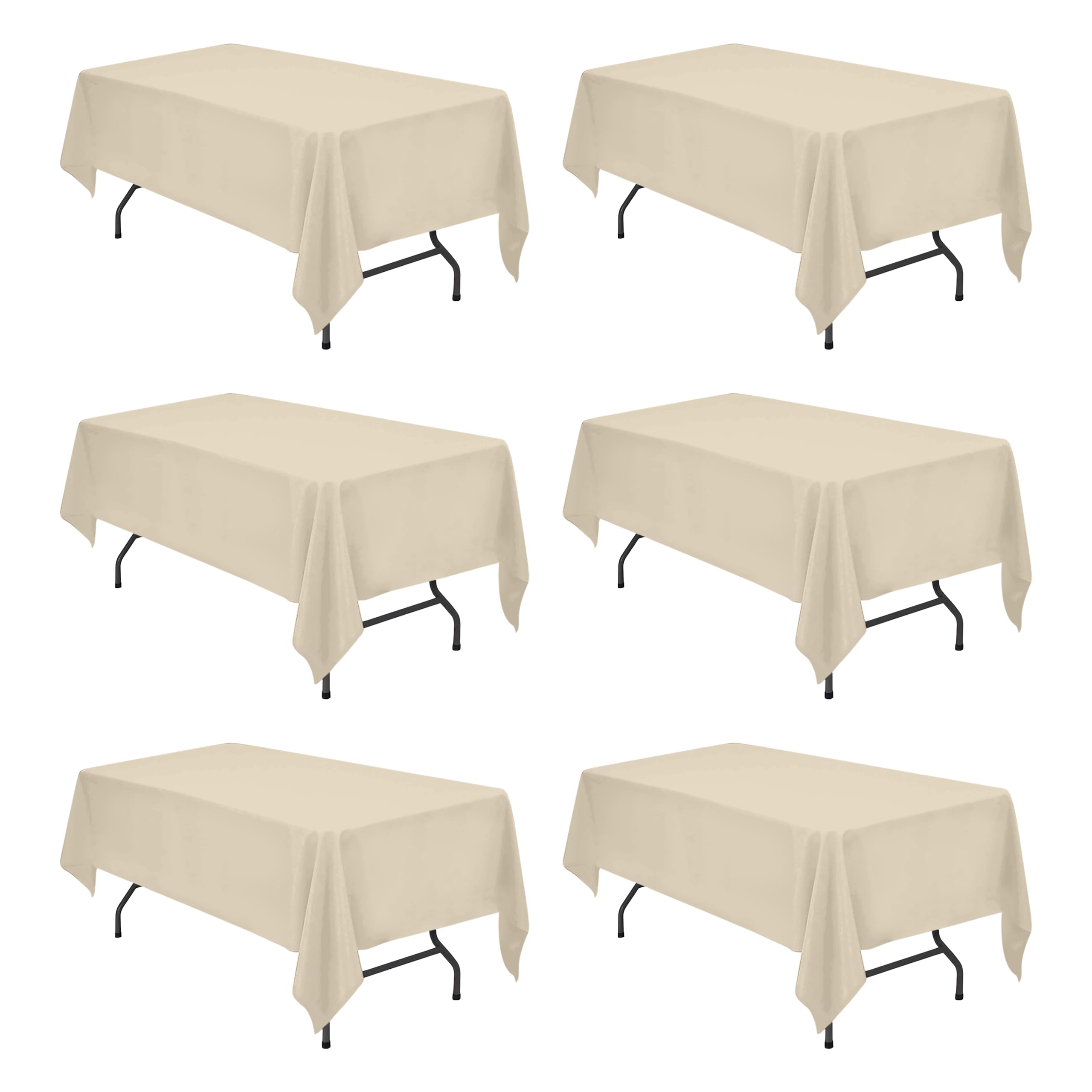 BRILLMAX 6 Pack Beige Tablecloths 60 x 102 Inch for 6ft Rectangle Tables - 150 GSM Polyester Fabric, 15" Standard Drop, Water, Stain & Wrinkle