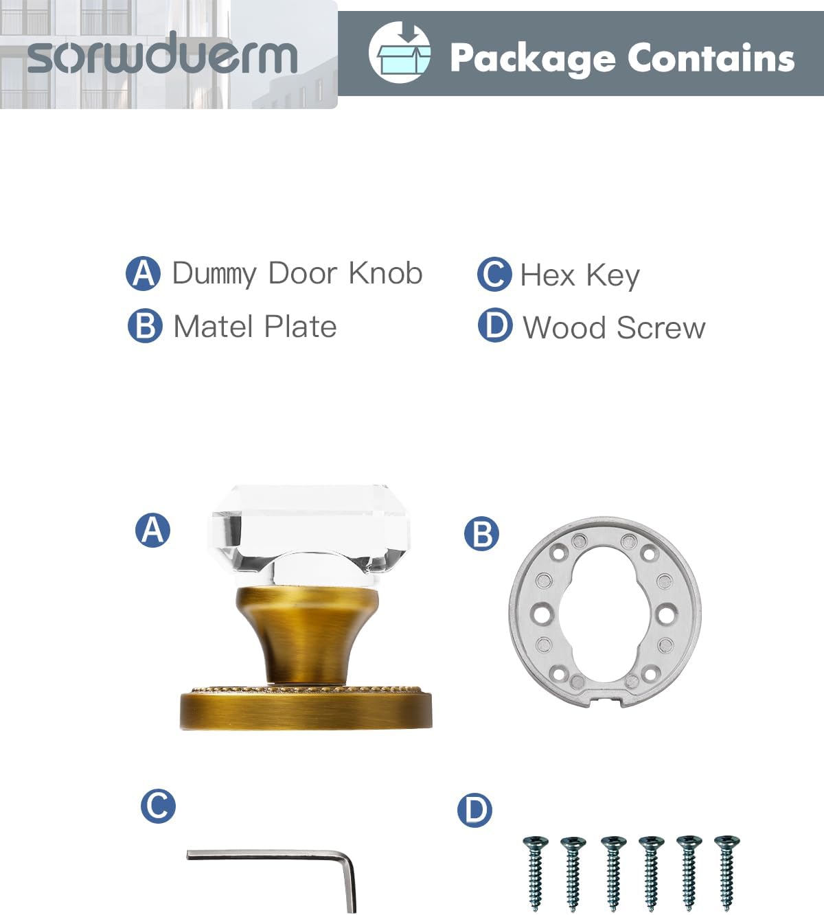 2 Pack Antique Brass Door Knobs Crystal Door Knob Dummy Door Knobs Glass Interior Dummy Handle Single Sided Decorative