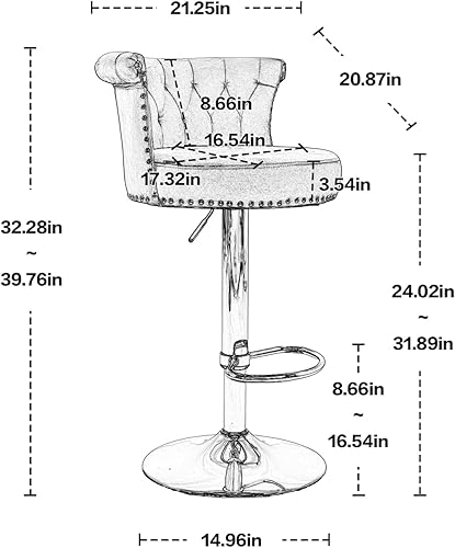 Miniatura 3 de Juego de 2 taburetes de bar giratorios modernos, taburetes de bar ajustables de color dorado con respaldo, sillas de bar tapizadas de terciopelo