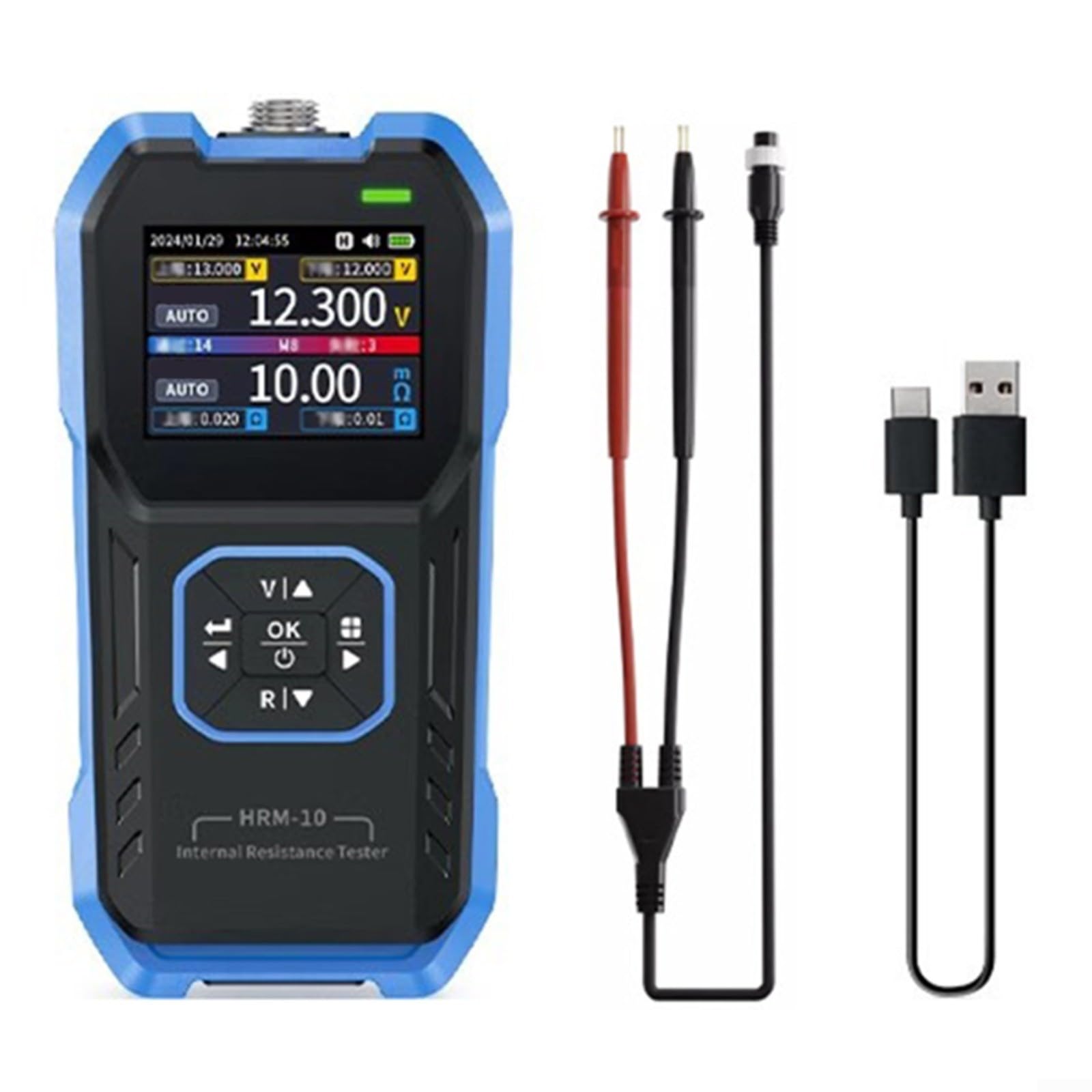 HRM-10 - Misuratore di resistenza interna con display a colori TFT, 0-100 V