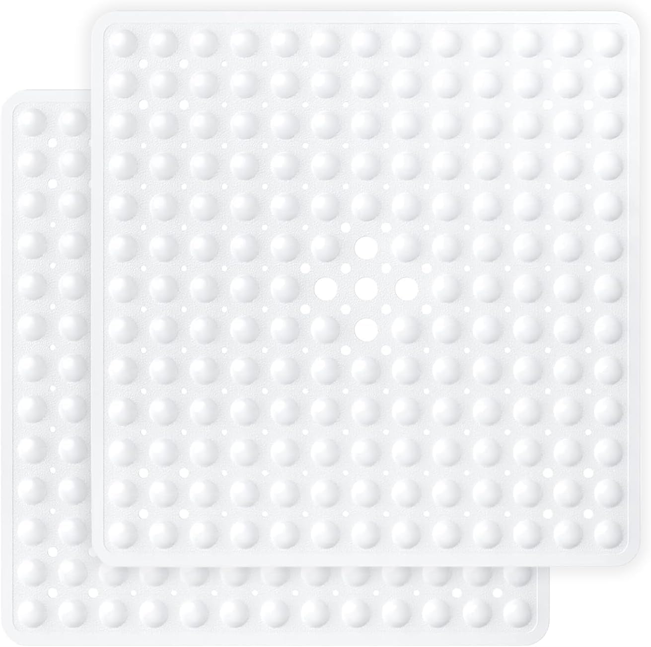 Hafaa Bath Mat Non Slip Anti Mould Rubber (2 Pack) Shower Mat - Square Bathroom Mats 53x53cm with Strong Suction Cups Grip and Drain Holes - Soft Touch Machine Washable Bathtub Mat (White)