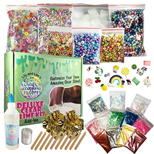 Deluxe DIY Slime Kit - Slime Making Kit for Girls and Boys, Add Ins & Ingredients for Clear & White Slime. Glue, Activator, Beads, Pigments, Sprinkles, Nail Slices, Charms, Jelly Cubes. Best Gift 2020