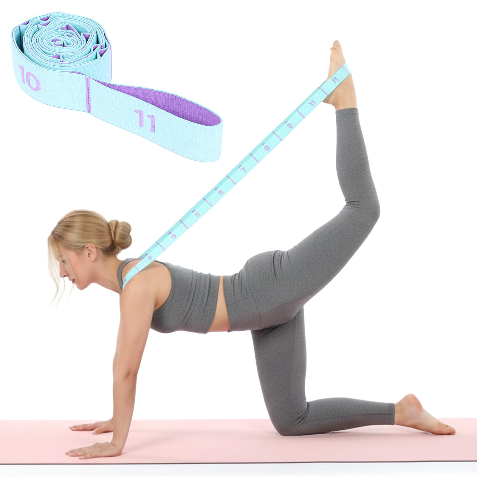 ElevateTech Yoga Straps for Stretching, 11 Loops Stretch Band for Yoga, Pilates, Ballet, Fitness and Physical Therapy Elastic Stretching Strap Trainer Resistance Stretch Assist Belt for Flexibility