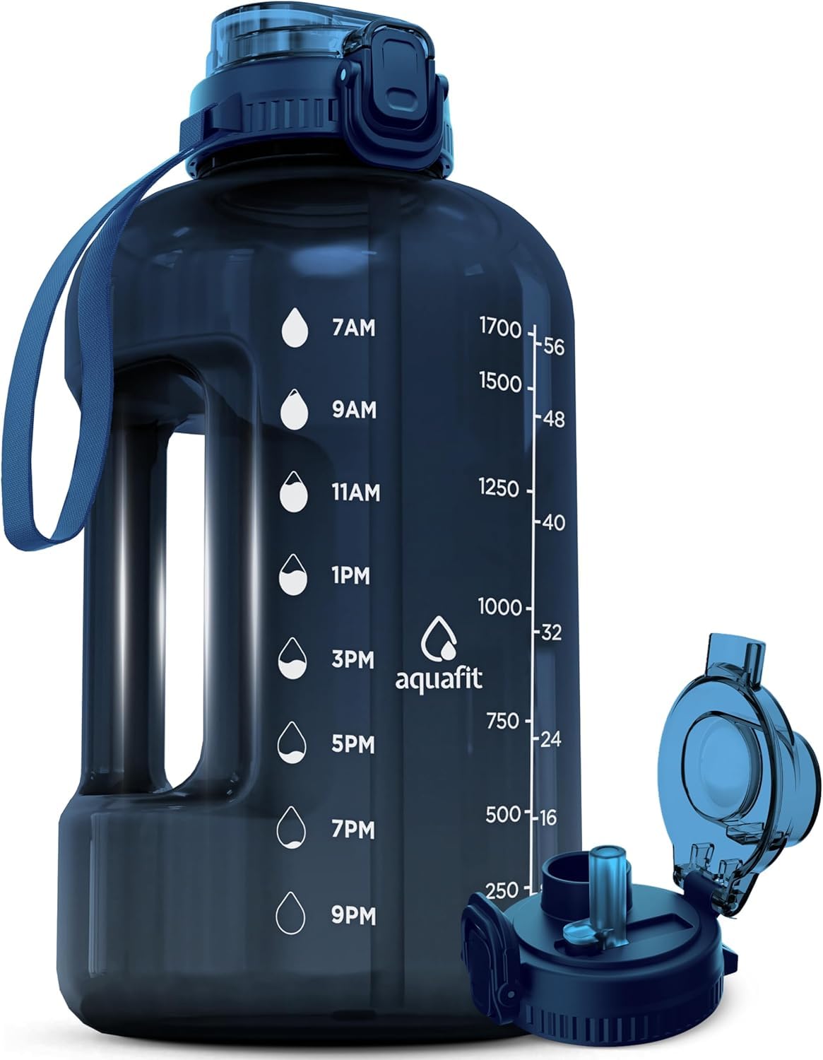 - AQUAFIT Half Gallon Water Bottle with Time Marker - Straw & Chug Lid - BPA Free Gym Water Bottle with Straw - Big Gallon Jug (Nebula, 64 oz - 2in1 Lid)