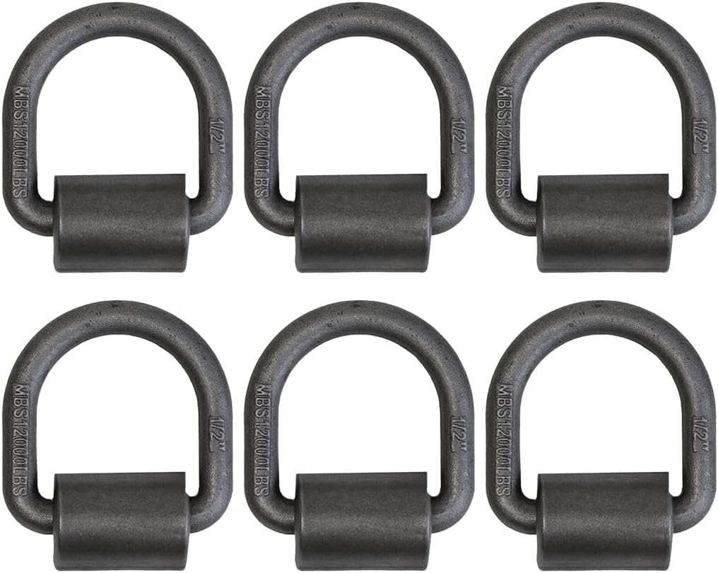 BoxerTool 6 Pack ½” Weld-On Heavy Duty Forged D Rings 12,000lbs Breaking Strength, Raw Finish, for Flatbeds Tie-Down Anchor