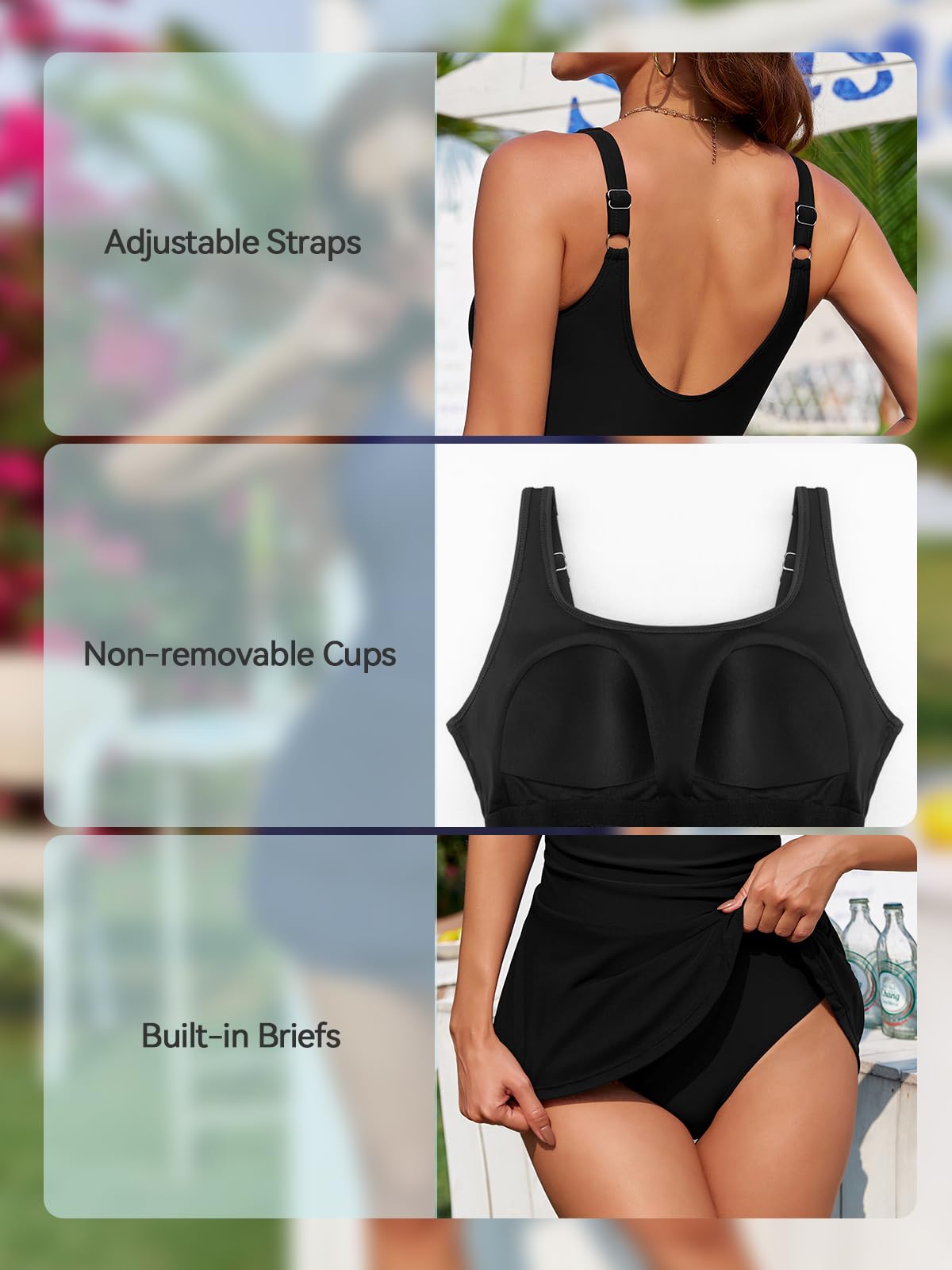 SHEKINI Maillot de bain une pièce pour femme - Maillot de bain à jupe gainante avec jupe