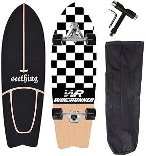 SeeThing 32 Inch CX7 Swallow Surf Skateboard With Backpack & Tool - Black&White Block