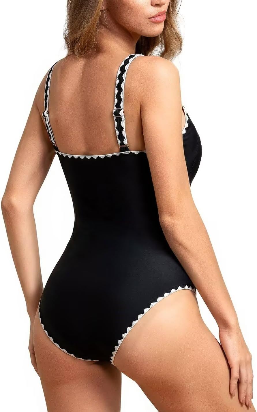 Upopby Women's Vintage Padded Push up One Piece Swimsuits Tummy Control Bathing Suits Plus Size Swimwear