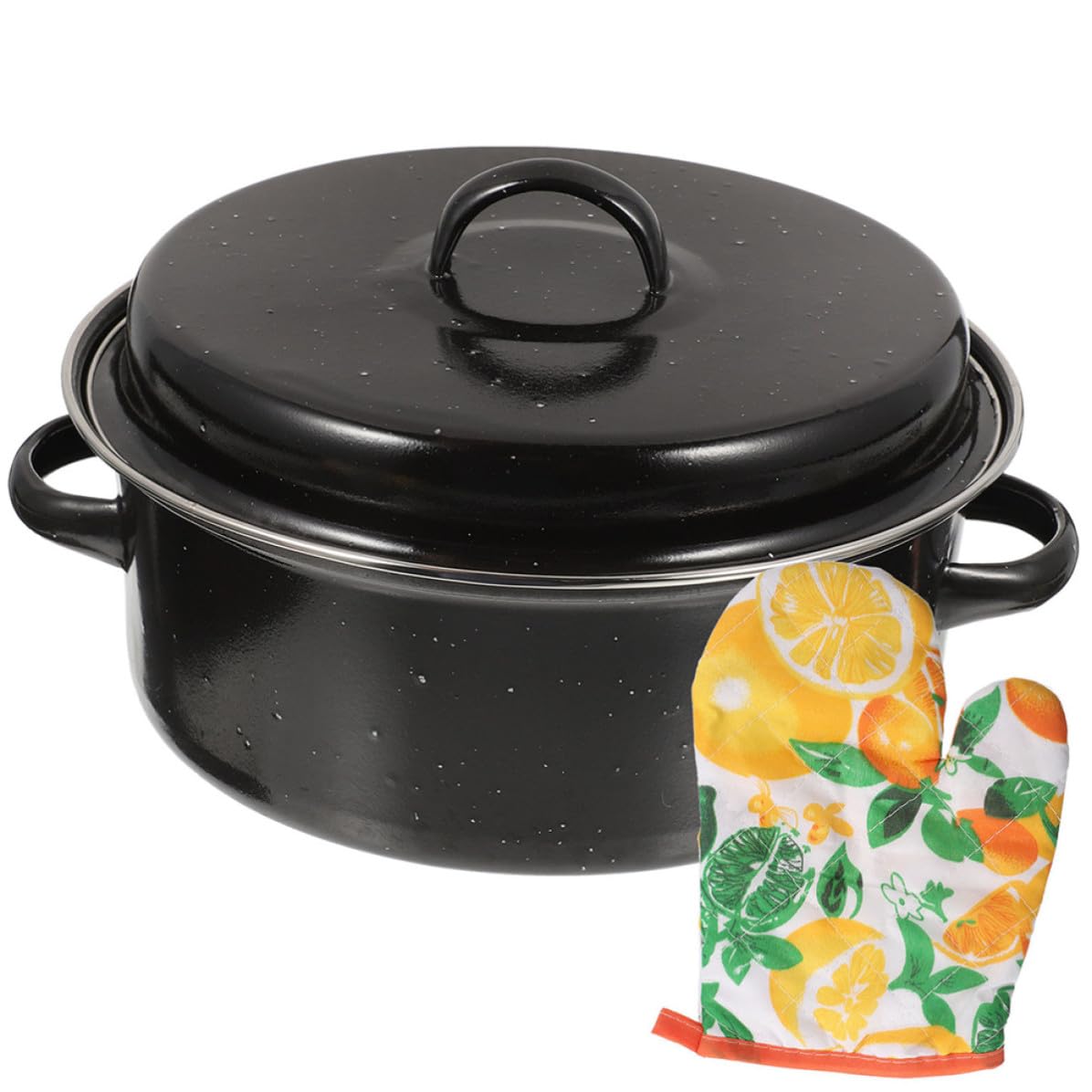 Sosoport Emaille Kartoffeltopf mit Ergonomischen Doppelgriffen Multifunktionaler Bräter für Süßkartoffeln und Esskastanien für Küche und Restaurant Schwarz