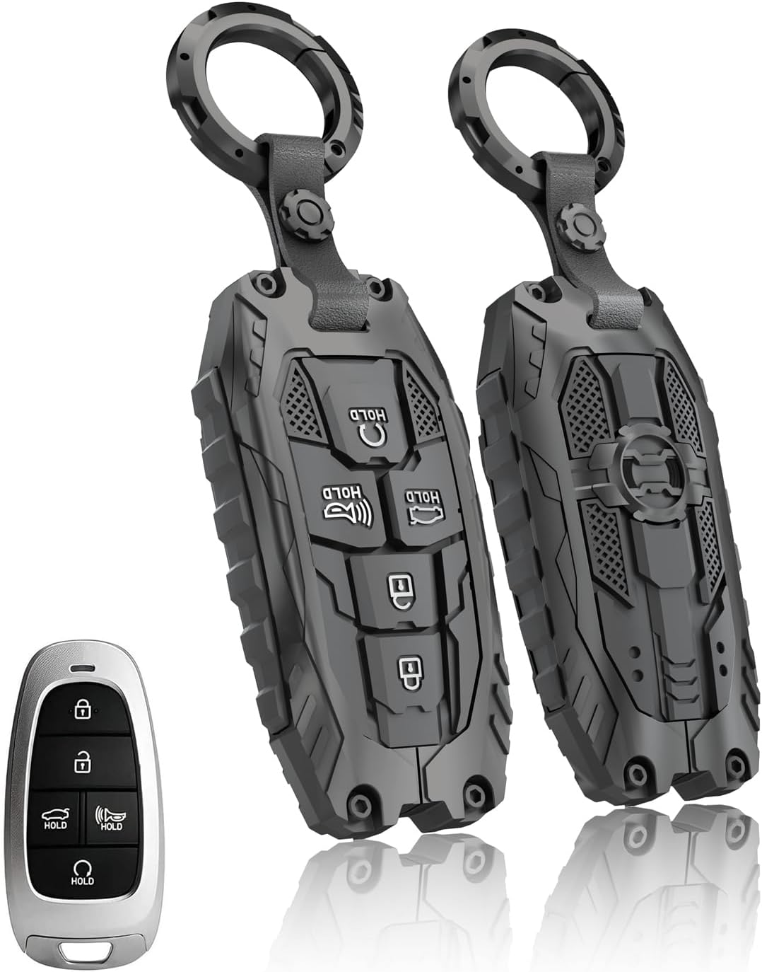 Heavy Key Fob Cover for Hyundai, Key Fob Case Protector Accessories Fits for 2022 2023 2024 2025 Hyundai Sonata Tucson Santa Cruz (5 Buttton-Black)