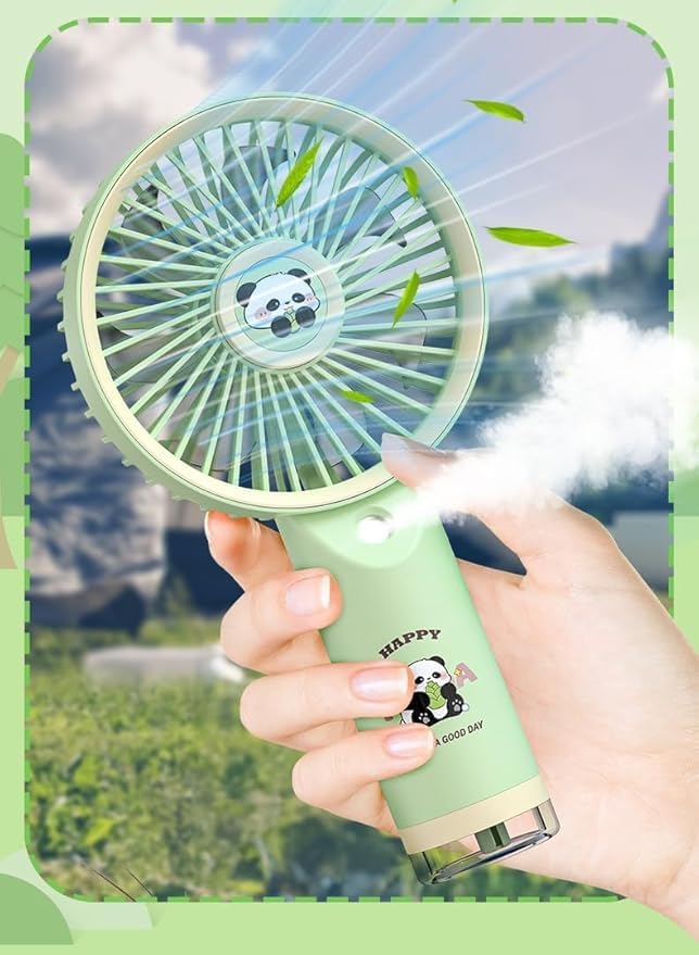 Image of DEOXY Panda Portable Fan, Powerful Hand Fan with Spray Mist Air Cute Design 3 Speed Personal Small Desk Fan, Lightweight Rechargeable USB Handheld Fan for Girls, Women, Men, Kids(RPF-6165)