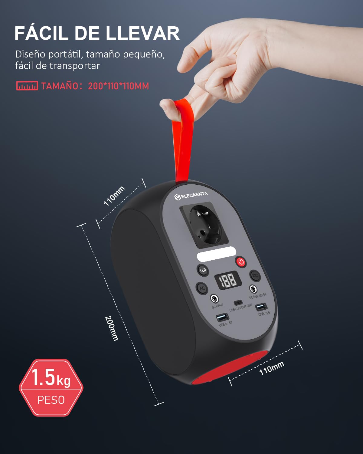 Estación de energía portátil de 99Wh, Generador Solar Portátil LiFePO4 Batería Salidas de CA 120W(Pico 200W) Respaldo de Batería con Linterna LED para Camping, Viajes, Autocaravanas, Hogar, Emergenza
