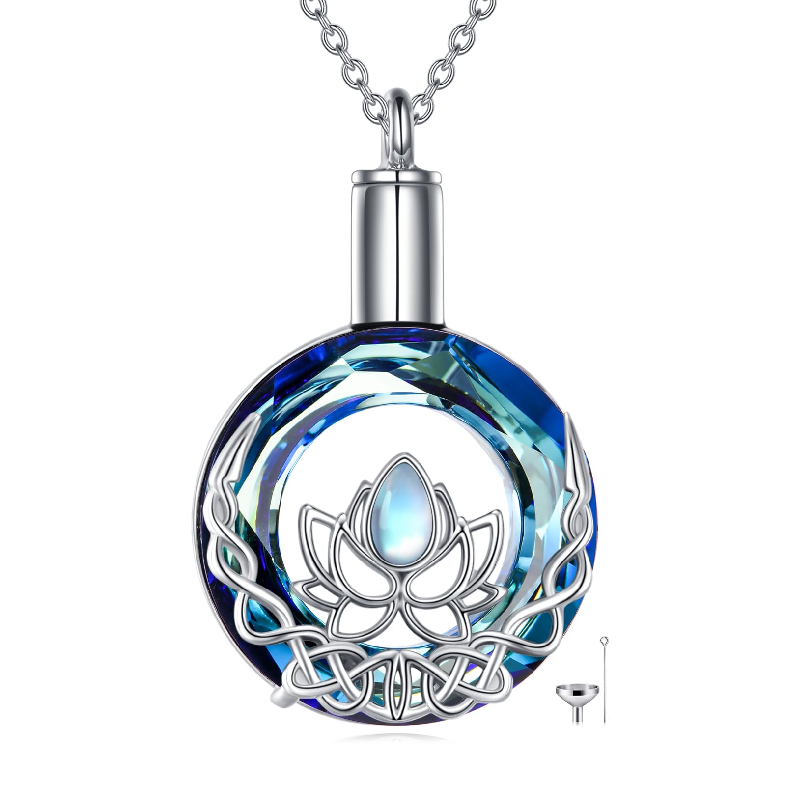 Vadmans Men's Women's Cremation Urn Necklace for Ashes Lotus Crystal Urn Necklace Pendant Necklace Fashion Jewellery for Christmas Valentine's Day