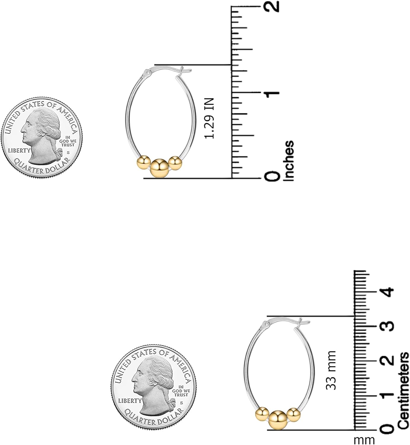 LeCalla 925 Sterling Silver Hoop Earrings for Women | Lightweight Two-Tone & Gold-Plated Hoops Earring Jewelry | Bead Ball & Evil Eye Click-Top Round & Oval Hoop Earrings Jewelry Gifts - Image 5