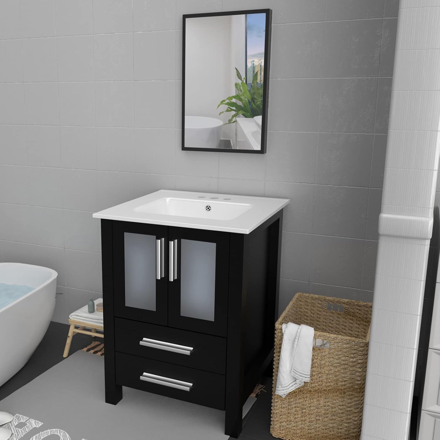 Buy eclife 24 Bathroom Vanity Sink Combo W/Overflow White Drop in Ceramic Vessel Sink Top