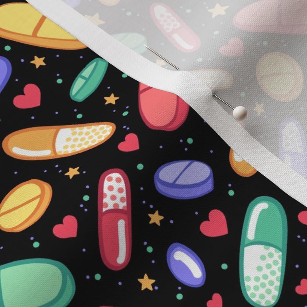 Spoonflower Fabric - Colorful Pills Black Doctor Medical Nurse Medicine Hospital Printed on Petal Signature Cotton Fabric by The Yard - Sewing Quilting Apparel Crafts Decor