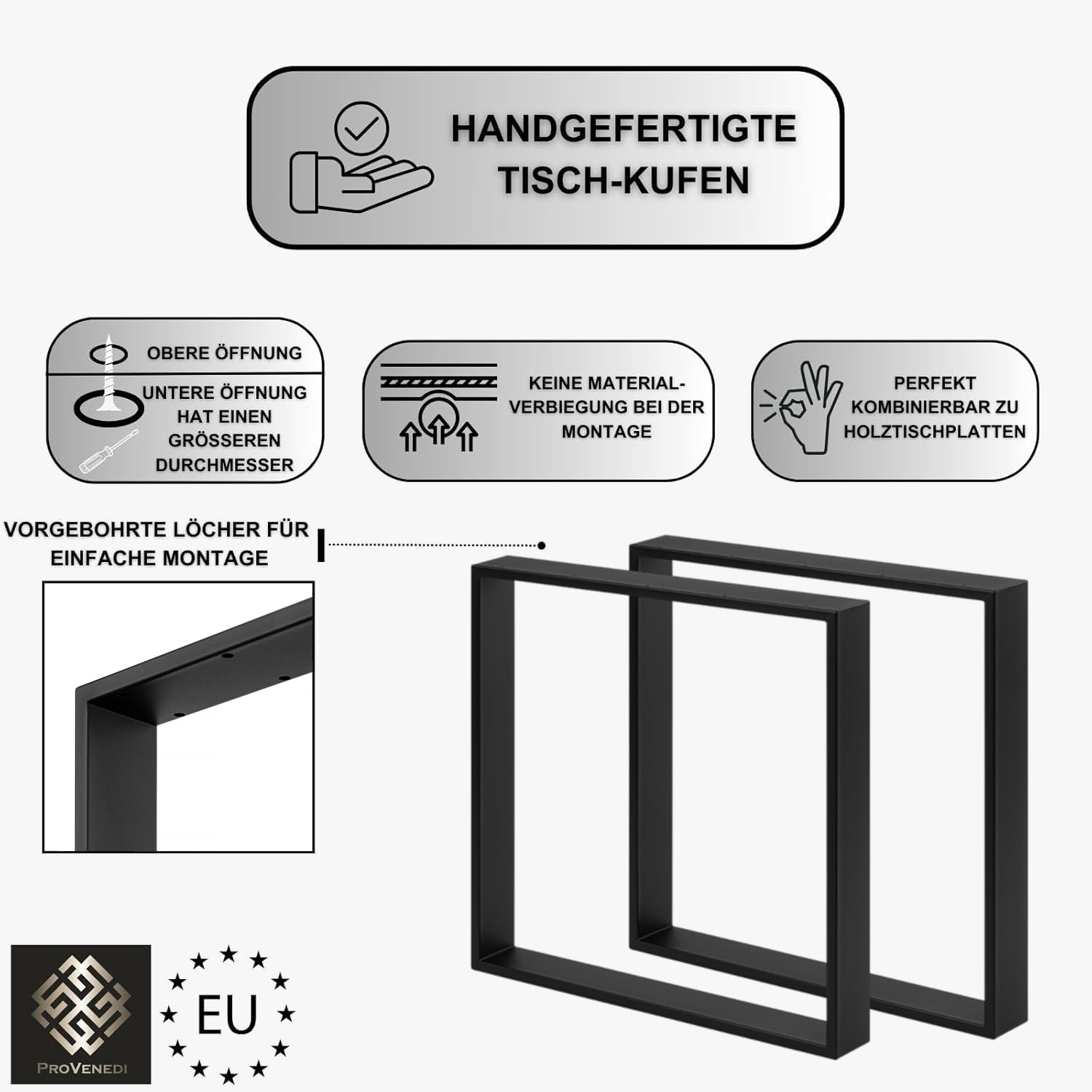 2x Tischküfen Schwarz, Tischgestell 70x70 cm, Einfache Montage, Tischbeine aus Metall in Industrial Matt, Ideal für DIY-Projekte wie Esstisch, Schreibtisch oder Wohnzimmertisch