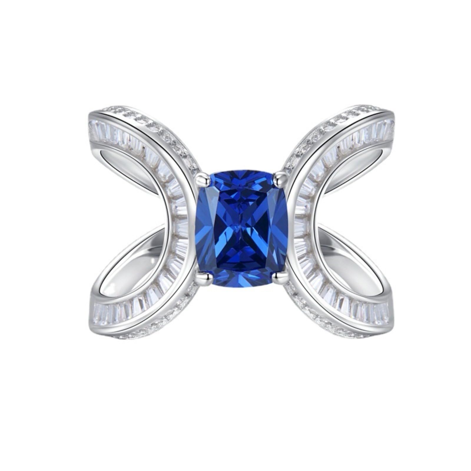 Anelli di fidanzamento allungati da 3 carati con taglio a cuscino, da donna, a forma di farfalla, in argento Sterling 925, per anniversario, San Valentino, compleanno, 6, Argento, Zirconia