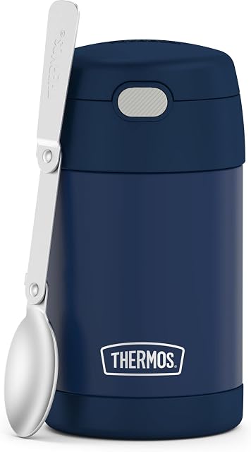 THERMOS Frasco de comida isolado a vácuo de aço inoxidável FUNTAINER 473 g com colher, azul marinho, Modelo: F31102NY6