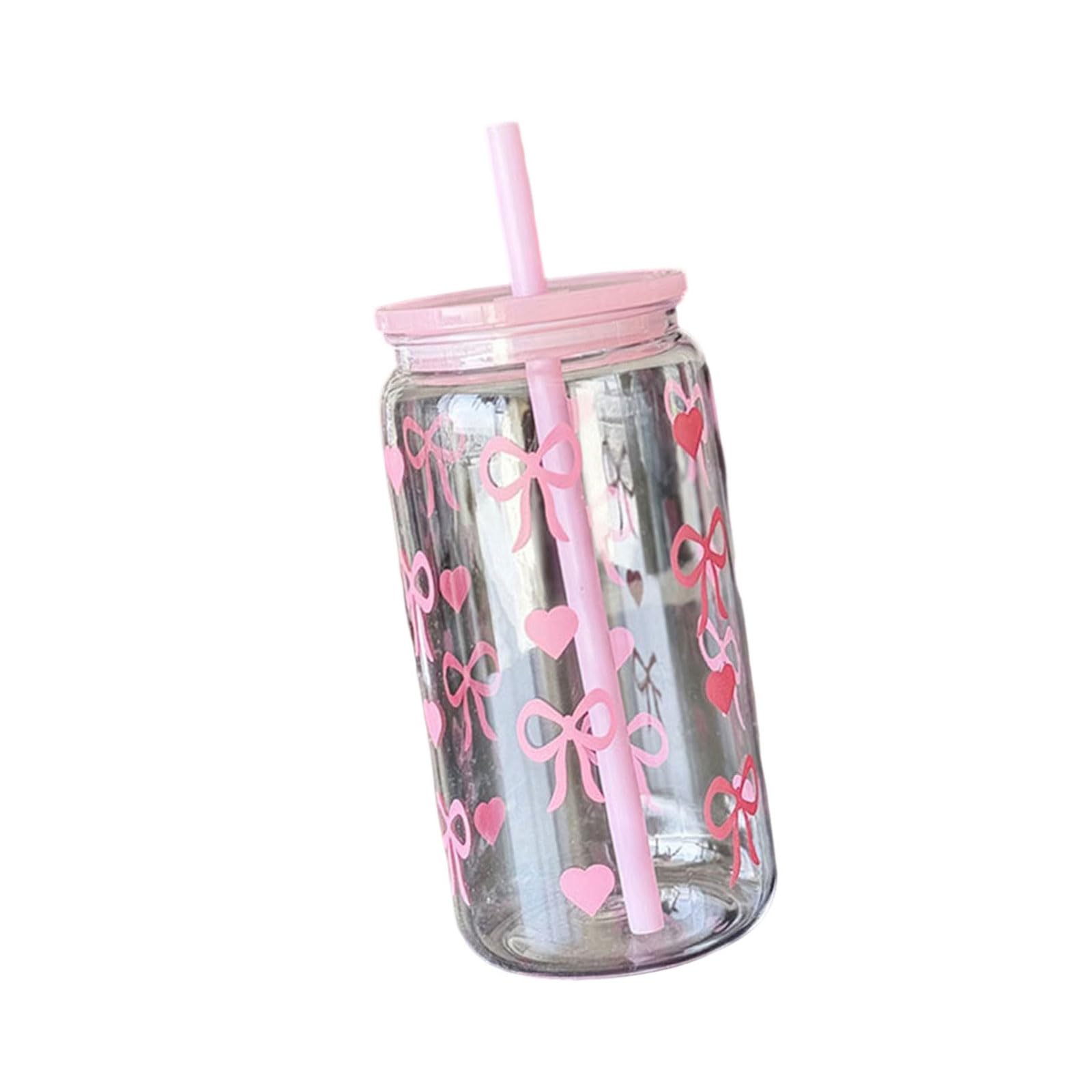 Buxuaaaa 16oz Cup Container Bownot with Straw Daily Travel Outdoor Drinking Cups Novelty Drinking Cup