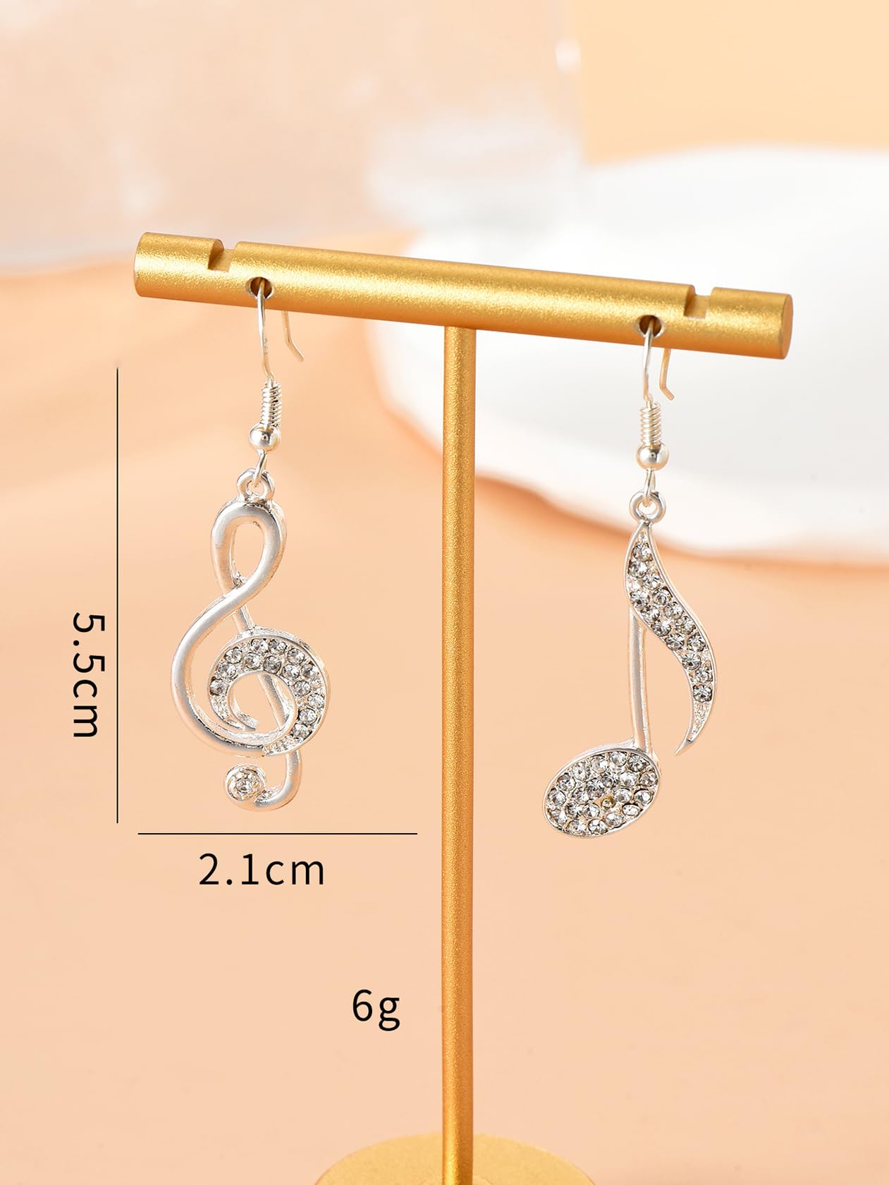 Boucles d'oreilles pendantes délicates en forme de note de musique asymétrique, pendantes pour femmes et filles, cristal, zircone, clé de sol, goutte de musique, bijoux fantaisie, cadeaux,
