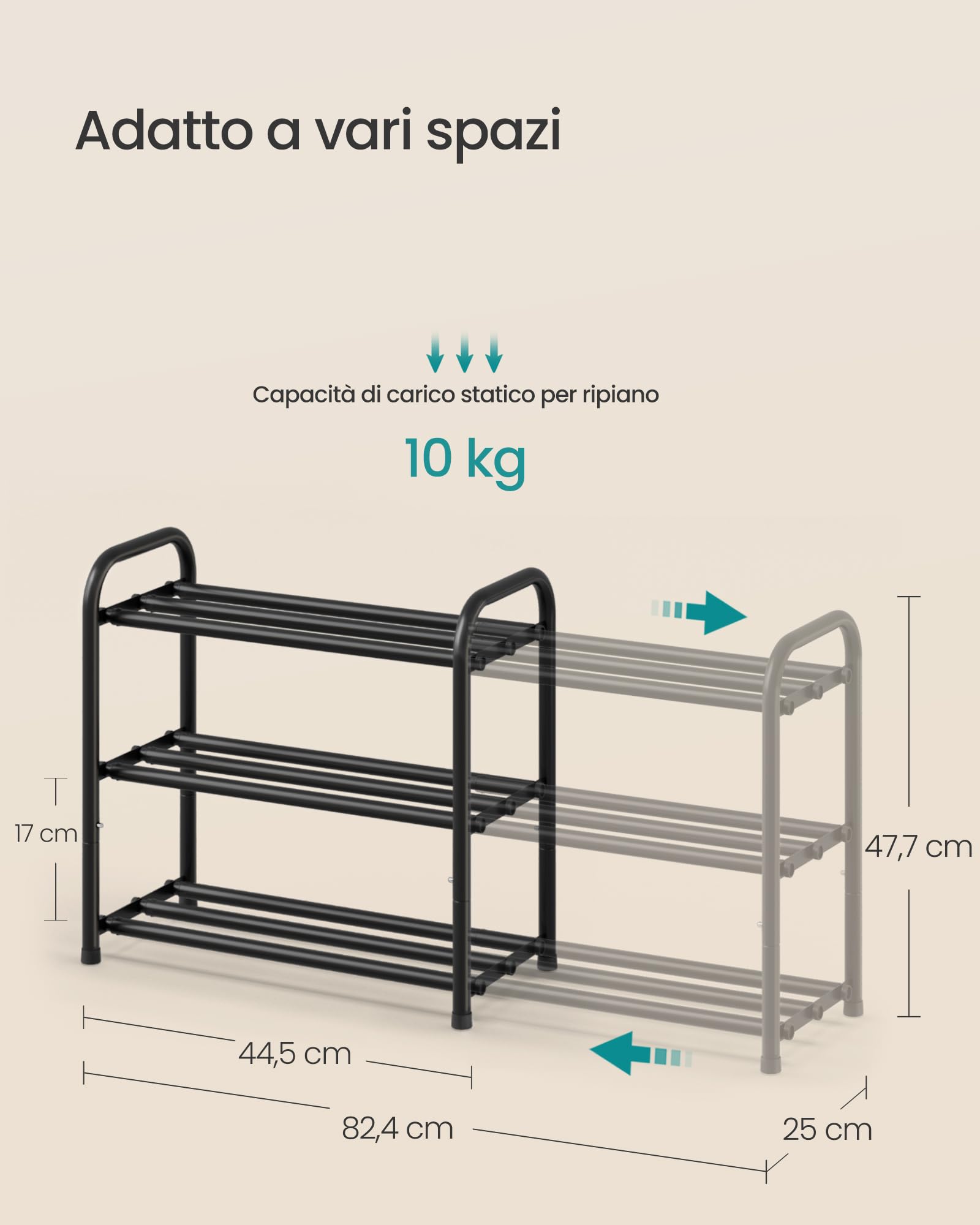 SONGMICS Scarpiera Espandibile, Scaffale per Scarpe, Ripiani Regolabili, Robusta e Resistente, per Ingresso Armadio Soggiorno, 3 Ripiani, Nero Inchiostro LMR036BD01