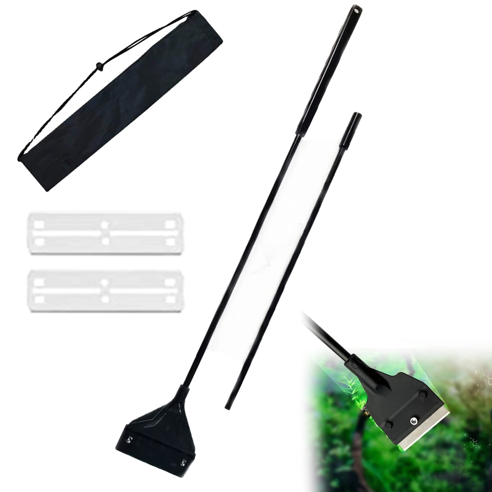 Raspador de Algas,Limpiar de Rascador de Algas,,Raspador de Algas de Acuario,Varilla desmontable,Con 2 cuchillas y 1 funda,Para limpiar el cristal del acuario,Raspado de algas,62CM