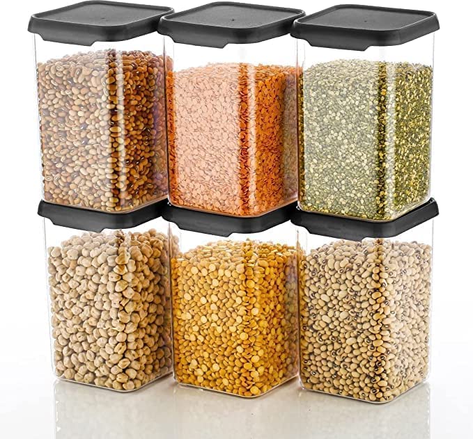 Image of Airtight Square Kitchen Storage Container Plastic Transparent Unbreakable Food Organizer Stackable Leakproof Grocery Storage Box 1500ml Pack Of 12