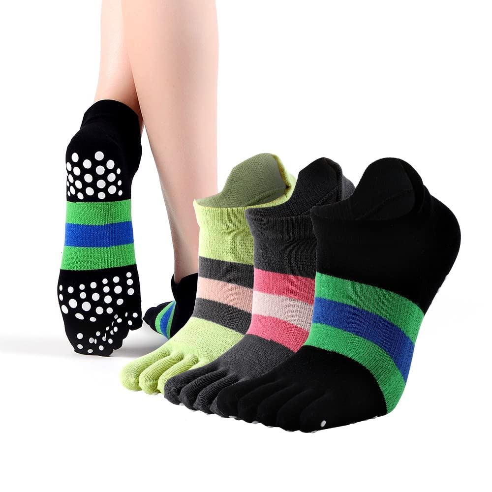 Running Yoga Non-Slip Toe Socks For Women With Grips, Five Finger Socks For Running, Pilates, Ballet, Fitness 3 Pairs