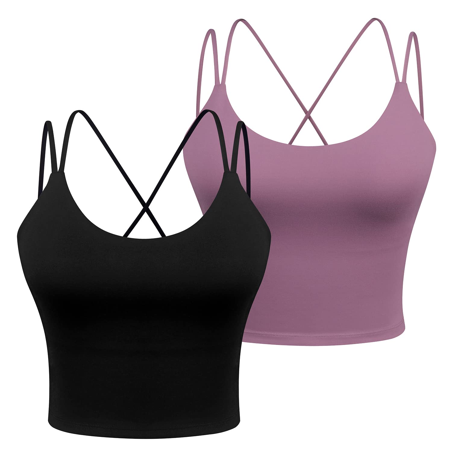 Sujetador deportivo de línea larga para mujer, con tirantes acolchados, para yoga, fitness, correr, entrenamiento, camiseta sin mangas (2 unidades)