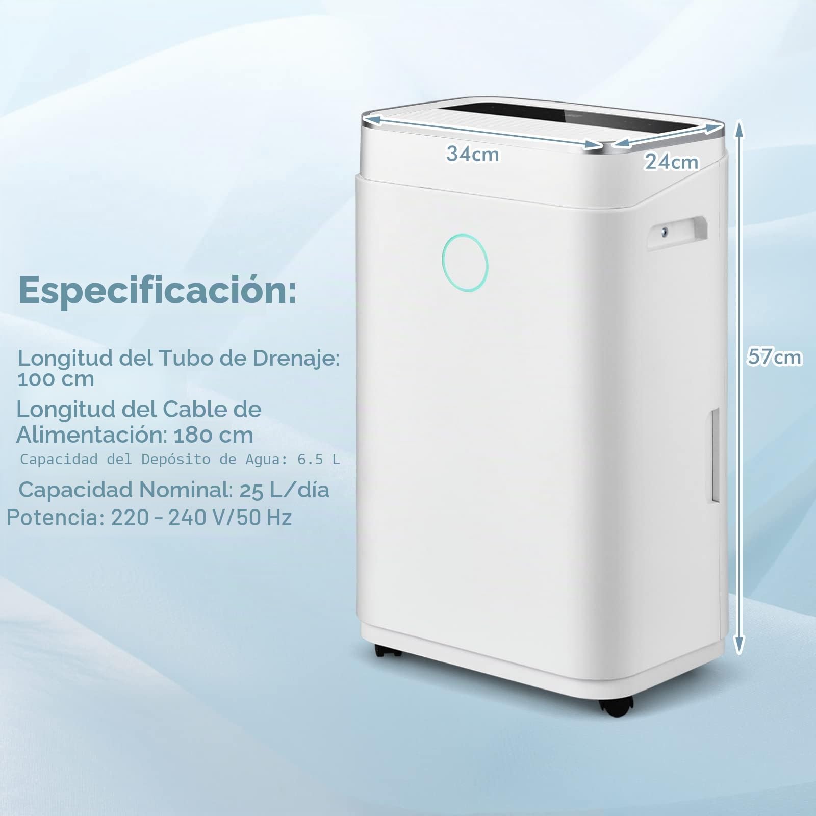 RELAX4LIFE Deshumidificador Portátil de 25L/24H para 50㎡ con Depósito de 6,5L, Deshumidificador de Aire con Función Secadora de Ropa, Ventilación de 2 Velocidades, 3 Modos y Temporizador 1-24H