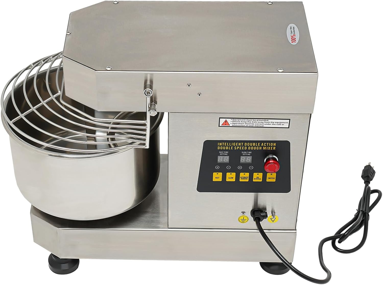 10.5Qt Commercial Food Mixer, 750W Dual Rotating Electric Dough Kneading Machine Kitchen Bakery Equipment with Stainless Steel Bowl & Security Shield for Pizzeria, Restaurant