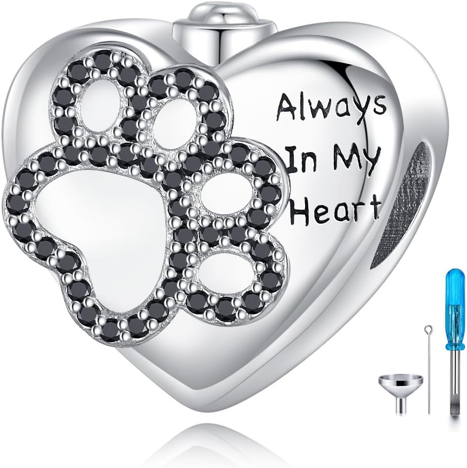Pet Cremation Charm for Ashes 925 Sterling Sliver Paw Print Urn Beads Charm for Bracelets Keepsake Memory Jewelry Gifts for Women