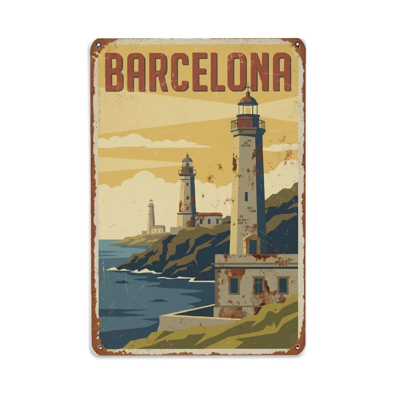 Vintage Travel Lighthouses Spain Coastal Metal Tin Sign Plaque Wall Decor for Cafe, Club Bar, Office, Home Garden Metal Poster 8x12Inch