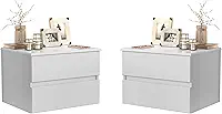 KIT 2 Mesas De Cabeceira Suspensa Flutuante Tóquio 2 Gavetas Para Quarto (Branco)