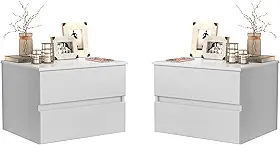 KIT 2 Mesas De Cabeceira Suspensa Flutuante Tóquio 2 Gavetas Para Quarto (Branco)