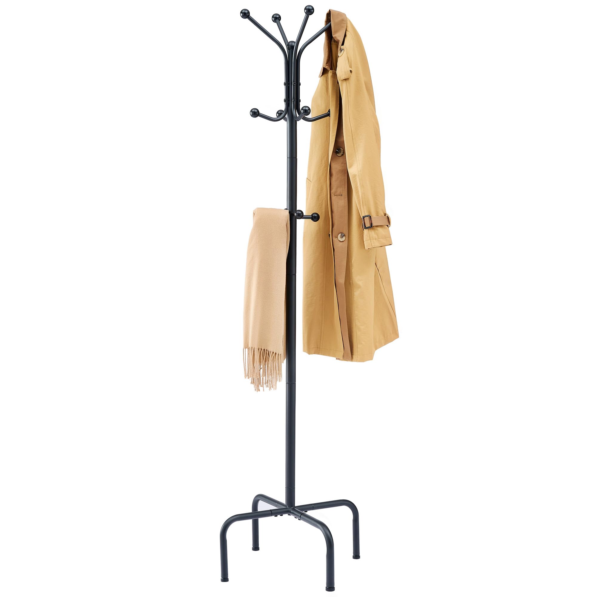 Hoctieon Freestanding Coat Rack With 12 Hooks, Entryway Hanger Stand, Floor Standing Metal Tree, Heavy Duty, Black