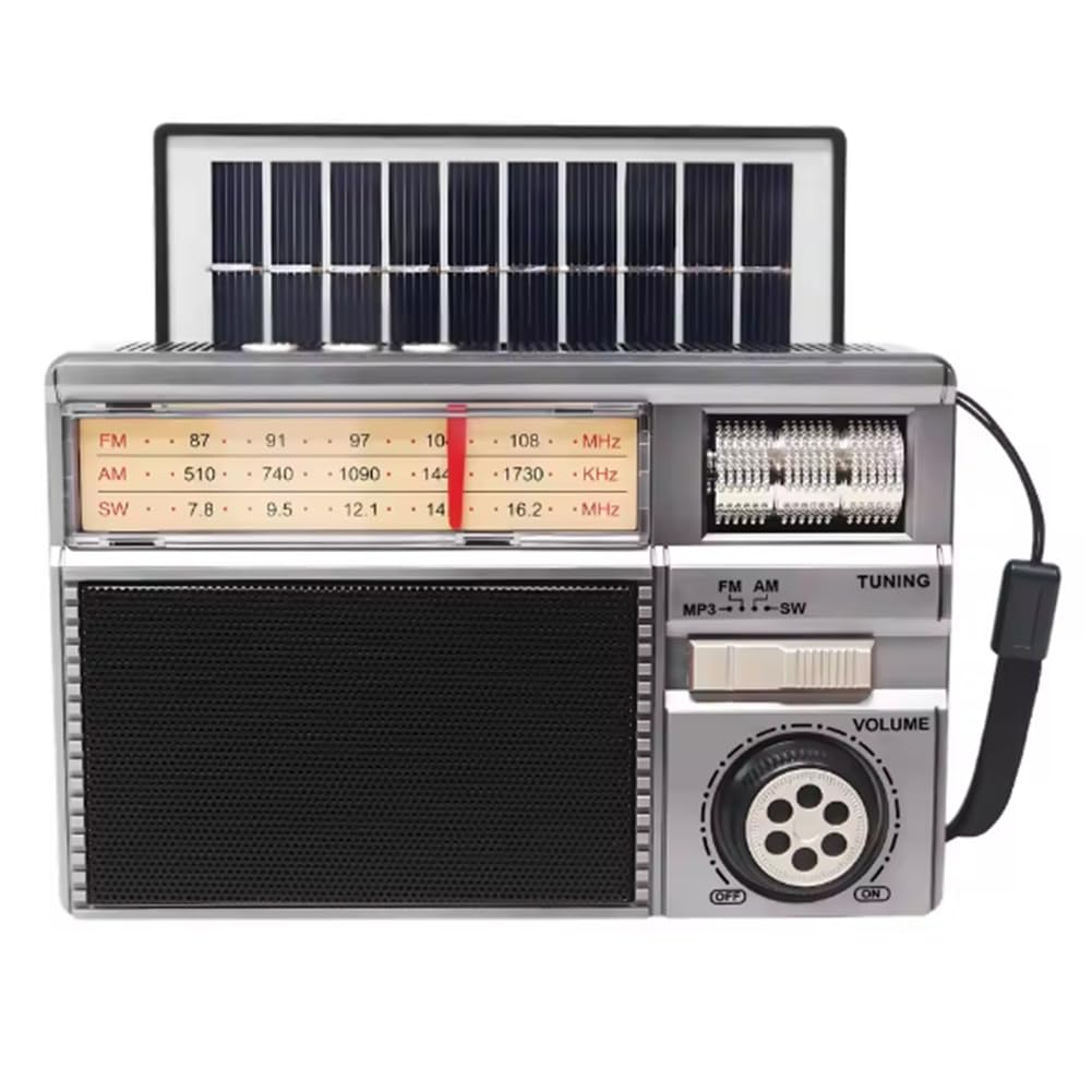 Koolenry Portable NEW Retro Radio Vintage Solar Battery-FM AM SW Radio, Built-in Rechargeable BT Speaker, TF Card Slot& USB/AUX Input