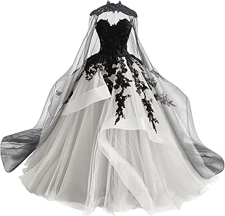 Gothic Victorian Tulle Wedding Dresses for Bride Black Lace Bridal Gowns Puffy Strapless Wedding Gown with Cape