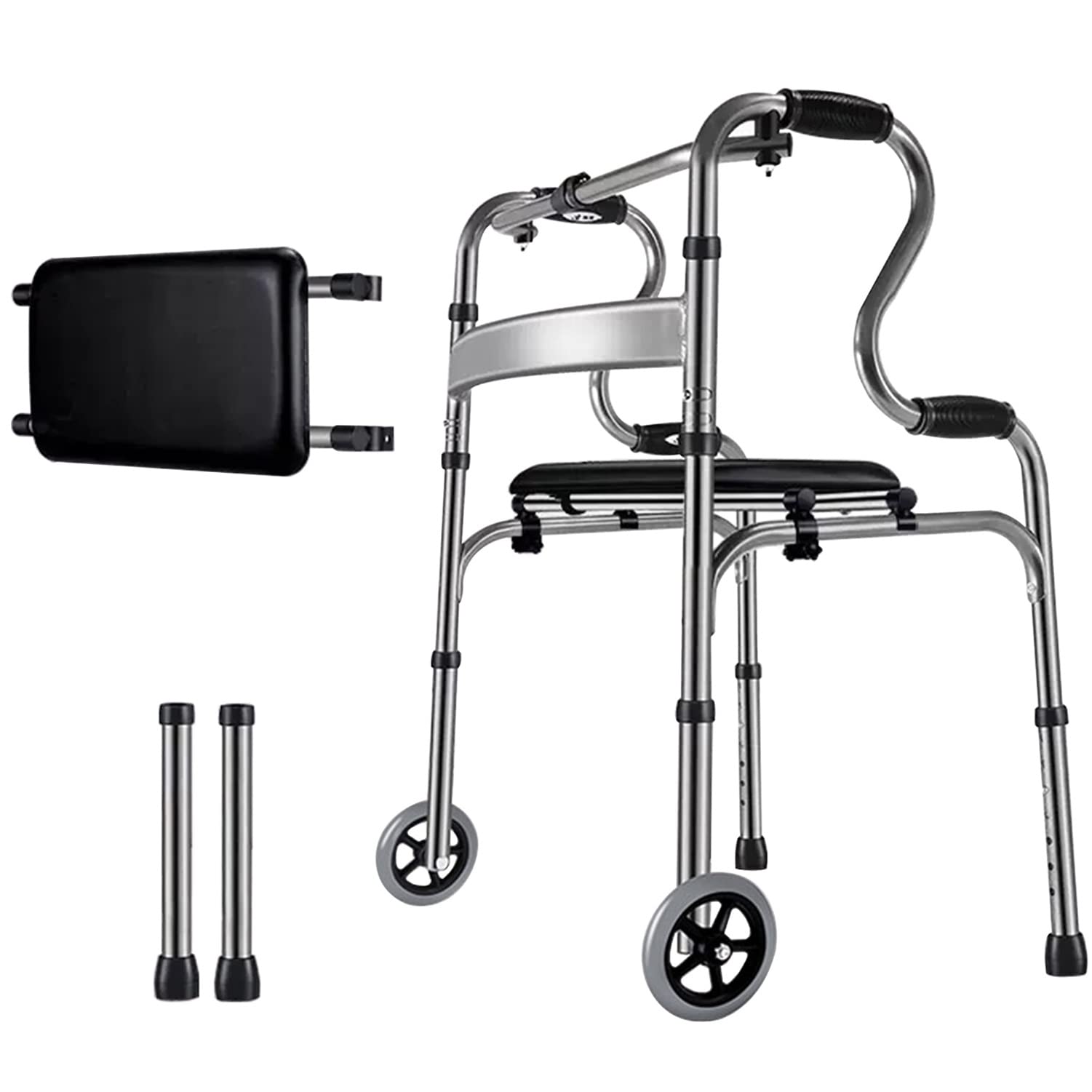 Andador plegable con ruedas y asiento suave, andador de aluminio ligero para personas mayores, andador ajustable en altura para ayuda de movilidad y rehabilitación