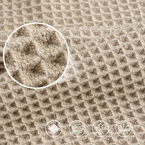 Image of POLYTE 430 GSM Microfiber Oversize Quick Dry Lint Free Bath Towel, 60 x 30 in, 4 Pack (Waffle Weave)