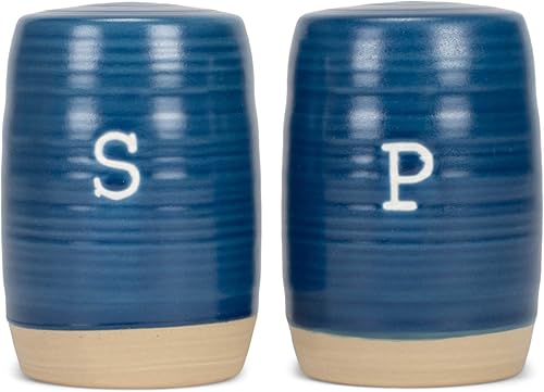 Nat & Jules Raw Bottom - Juego de salero y pimentero de cerámica, 3 x 2, color azul marino