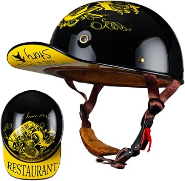 Lightweight Low Profile Open-Face Motorcycle Helmet, Vintage Baseball Cap Modeling Half Helmet DOT Approved Cool Men Women Adult Half Shell Helmet Scooter Moped Jet Cruiser Skull Cap