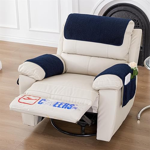 Miniatura 6 de 3 fundas reclinables, fundas de brazos de sherpa para silla reclinable con bolsillos de almacenamiento, funda para reposacabezas para silla
