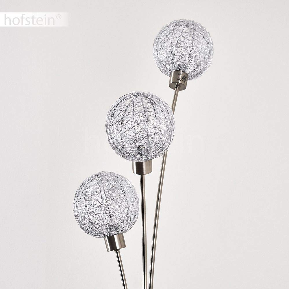 Stehlampe Bernado stufenlos dimmbar, Stehleuchte Nickel-matt/Silberfarben, 3-flammig, G9, mit 3 Drahtkugeln, Bogenlampe für Wohnzimmer, Schlafzimmer, Flur, mit Fußschalter am Kabel, ohne Leuchtmittel