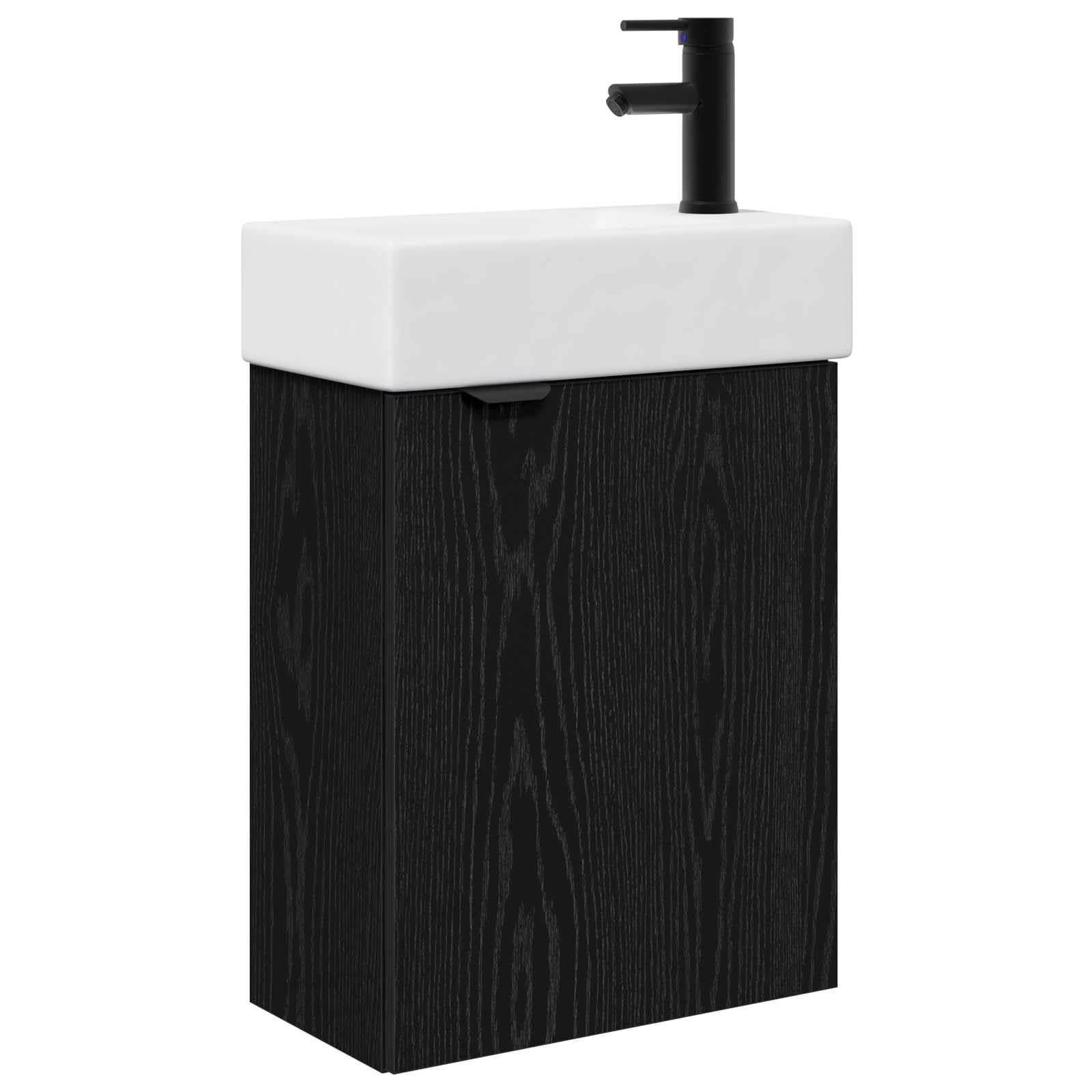 Juego de muebles de baño pequeño para aseos de cortesía con lavabo cerámico integrado