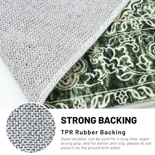 KUTA 3x5 Vintage Area Rug, Floral Kitchen Rugs Dark Green Washable Non-Slip, Ultra Soft Printed Distressed Medallion Entry Carpet Low-Pile Throw for Bedroom Living Room
