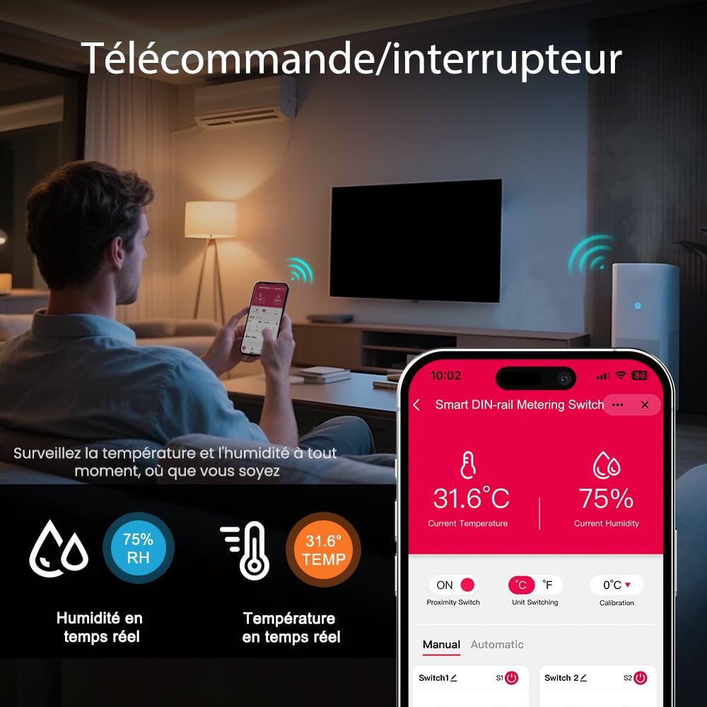 TONGOU to-Q-VTH Contrôleur de température avec sonde,WiFi Thermostat Interrupteur Connecté 16A Smart Switch Dry Contact