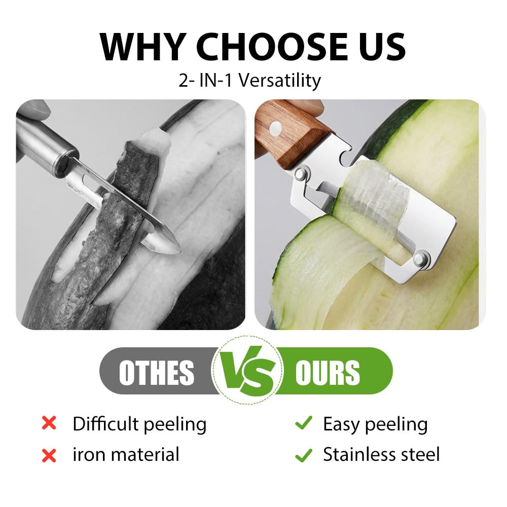 Vegetable Peeler for Kitchen, 2026 New Multi-Functional Vegetable Peeler with Wooden Handle and Bottle Opener, 2-in-1 Stainless Steel Kitchen Tool For Vegetables or Fruits (1 Pcs) - 4