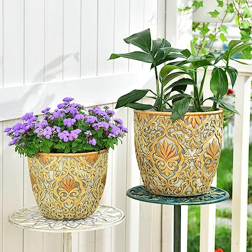 Sungmor SM-0072 Large Heavy Duty Cement Planters, Beautiful Embossed Concrete Garden Pots thumb #1
